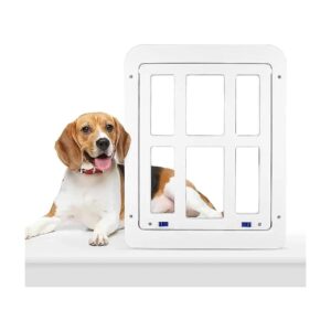 White Screen Door Doggy Door with Magnetic Swing Flap and Lockable for Cats and Dogs