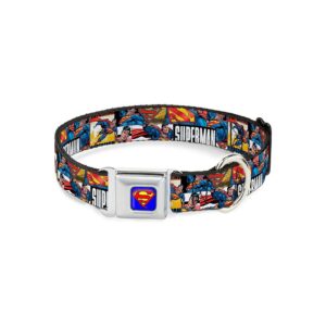 White Superman Action Blocks Dog Collar with Buckle for Medium Size Canines