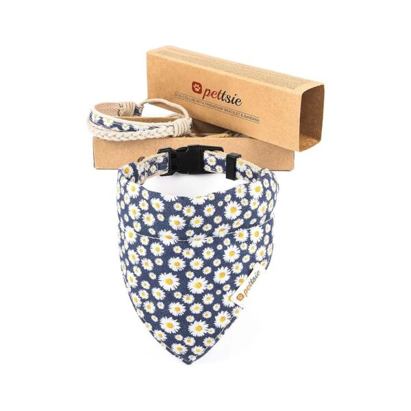 Wholesale Blue Floral Dog Collar and Bandana Set with Adjustable Sizes for Dogs and Dogs