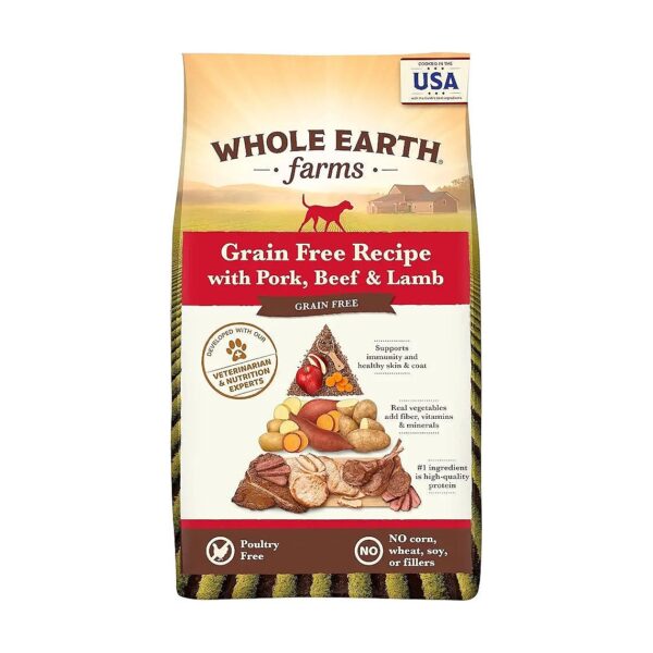 Wholesome High Protein Grain Free Dry Dog Food with Pork Beef and Lamb Recipe