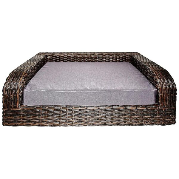 Wicker Look Rattan Pet Sofa Bed with Foam Cushion and Water Resistant Polyester Cover