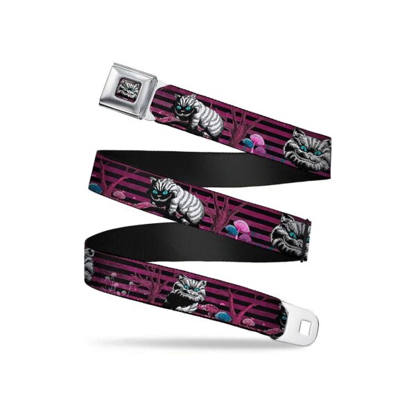 Wide 20 36 Inches Length Seatbelt Belt with Cheshire Cat Face Pose Stripe Design