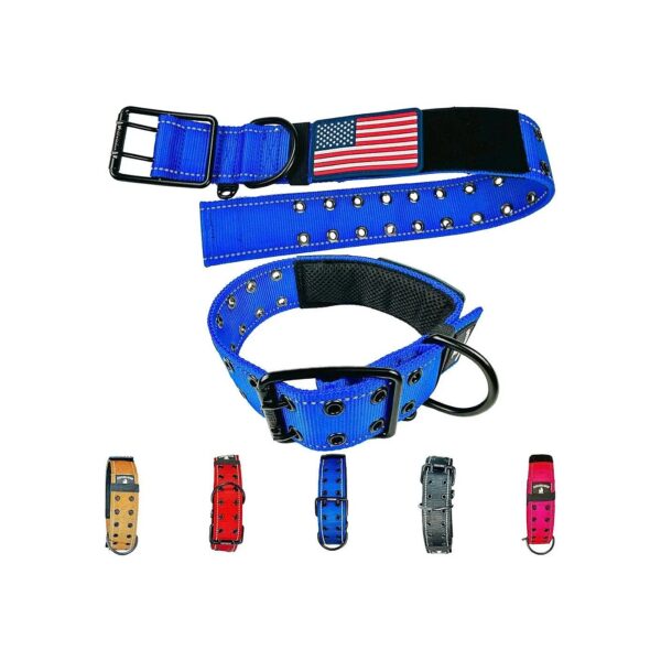 Wide Padded Dog Collar with Metal Buckle and American Flag Patch for Large Breed Dogs