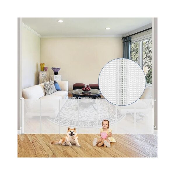 Wide and Adjustable 90 Inch Retractable Baby Gate for Kids with Reinforcement Strips