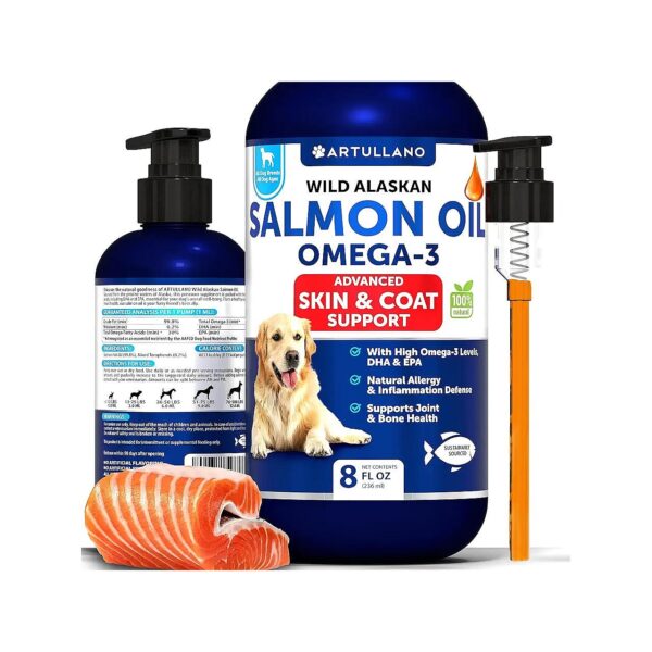 Wild Alaskan Salmon Oil for Dogs Skin and Coat Health Supplements Omega 3 Fatty Acids