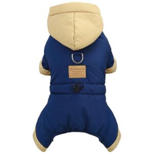 Windproof Small Dog Coat with 4 Legs Jumpsuit for Cold Weather XXL Size Blue