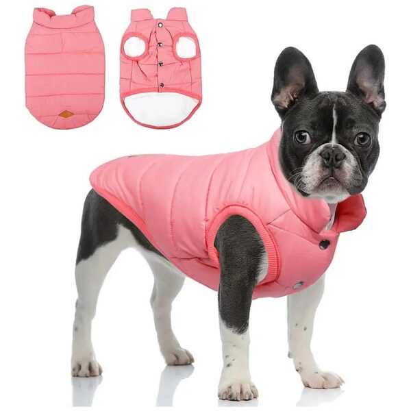 Windproof Solid Pink Dog Coat for Small Medium Dogs with Fleece Lining