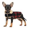 Windproof Warm Dog Coat with Red Plaid Pattern and Fleece Lining for Small to Medium Dogs