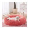 Wine Pink Faux Fur Donut Cat Bed for Indoor Cats and Dogs Up to 35 lbs