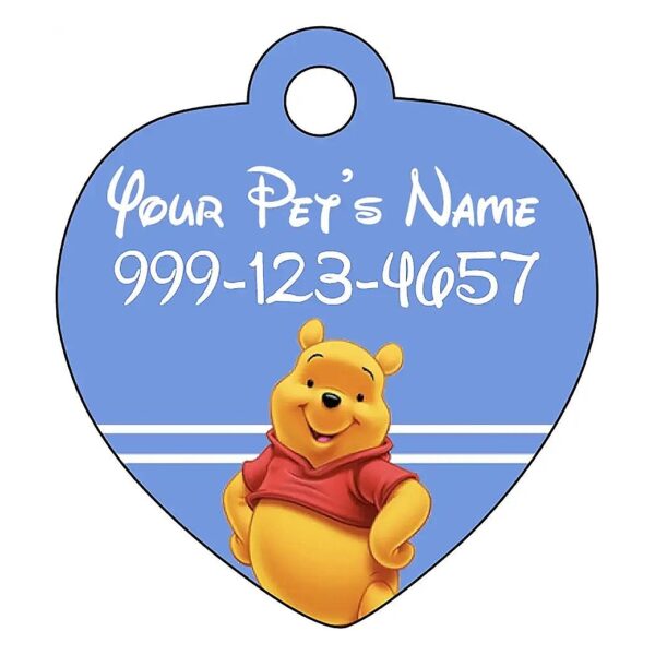 Winnie The Pooh Engraved Metal Pet Tag in Black for Dog and Cat Owners