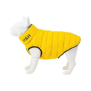 Winter Dog Coat Polyester Padding Yellow Gray L55 Size Waterproof Reversible