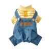 Winter Dog Coat with Striped Denim Overalls and Soft Brushed Sweater for Small Puppies