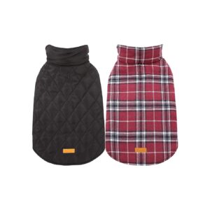 Winter Dog Jackets With Adjustable Velcro Necks Waterproof Windproof Plaid Pattern Red XS