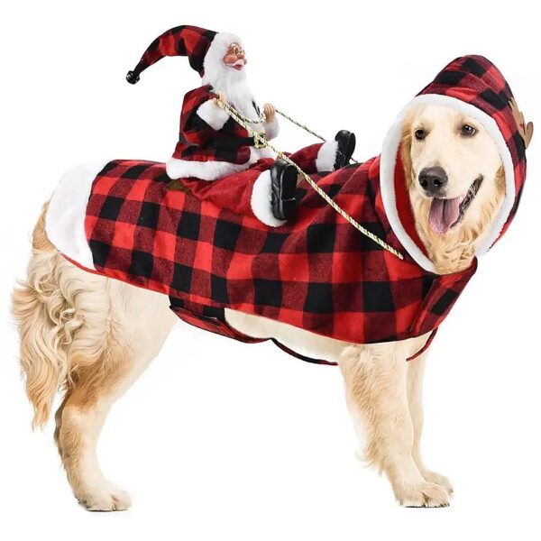 Winter Holiday Pet Outfit XXL Santa Claus Riding Costume Hoodie Coat for Dogs Cats