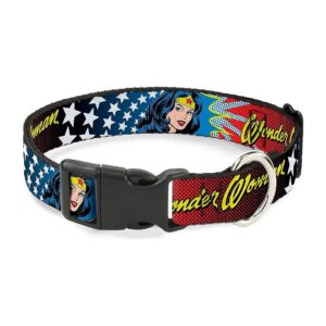 Wonder Woman Face with Stars Polyester Clip Dog Collar for Large Dogs 1" Wide