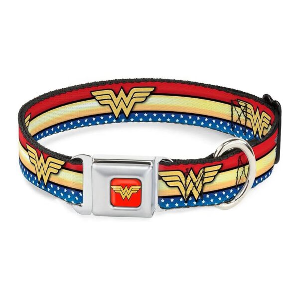 Wonder Woman Logo Dog Collar with Seatbelt Buckle Adjustable 11-17 Inches Wide