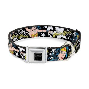 Wonder Woman and Star Pattern Polyester Dog Collar with Buckle Down Seatbelt