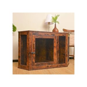 Wooden Corner Dog Crate and End Table Furniture for Small to Medium Sized Dogs