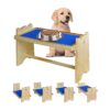 Wooden Dog Bowl Stand for Small Dogs and Cats with 5 Adjustable Heights and Non-Slip Pad