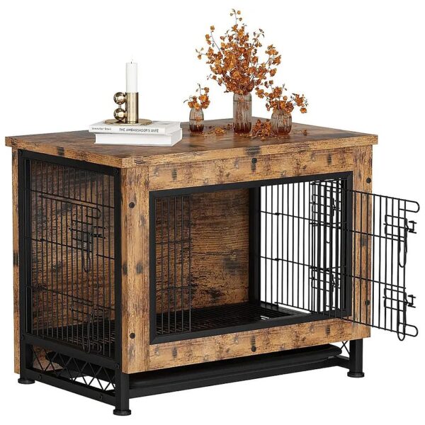 Wooden Dog Crate End Table with Removable Tray and 3 Doors for Small Medium Large Dogs