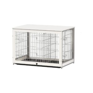 Wooden Dog Crate Furniture for Large Dogs with Adjustable Divider and Tray