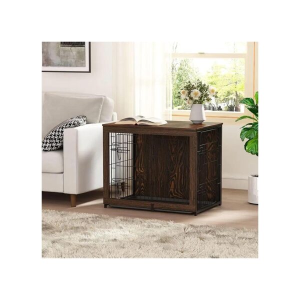 Wooden Dog Crate Furniture with Rustic Style Double Doors and Tray