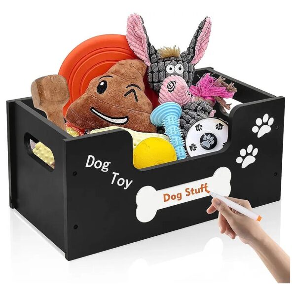 Wooden Pet Supplies Storage Box with Chalkboard and Handles for Cats and Dogs