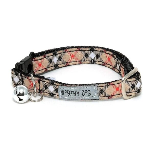 Worthy Dog Bias Plaid Adjustable Nylon Strip Cat Collar - Tan