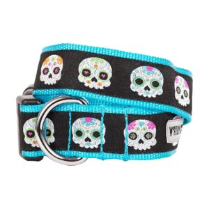 Worthy Dog Skeleton Sugar Skulls and Flowers Black Nylon Collar for Dog Walking