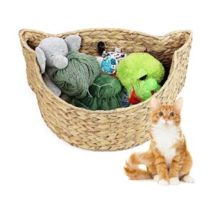 Woven Cat-Shaped Hyacinth Storage Basket for Pets and Home Organization