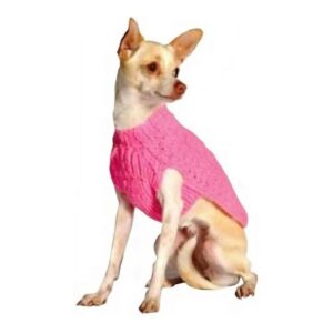 X-Large Pink Wool Cable Dog Sweater for Medium to Large Size Dogs