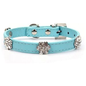 X-Small Adjustable Diamante Flower Accented PU Leather Pet Collar for Small Breed Dogs