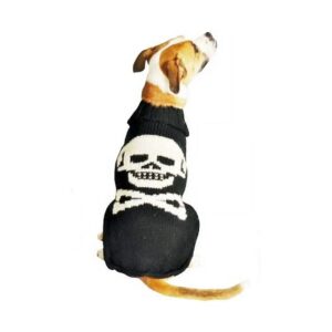 X-Small Dog Sweater with Lifelike Black Skull Pattern from Natural Fibers