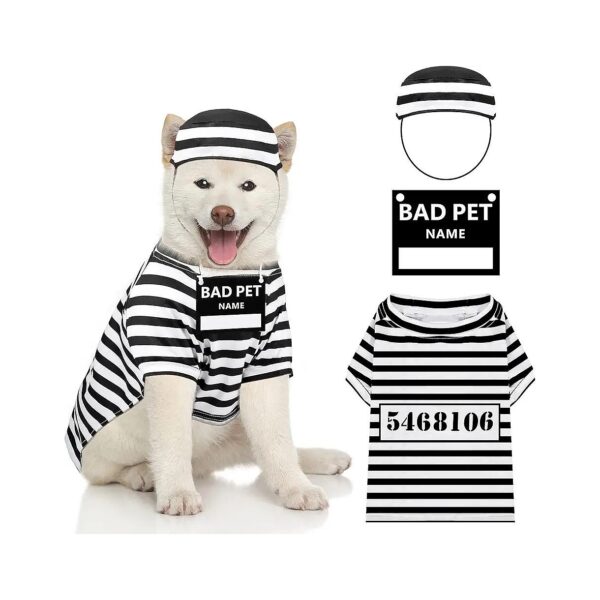 X-Small Funny Dog Prisoner Costume with Pullover Shirt Hat Soft Breathable Outfits