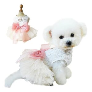 X-Small White Polyester Dog Wedding Dress with D-Ring for Small Dog Girl Party Outfit