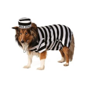 XL Dog Prisoner Costume with Striped Jumpsuit and Hat