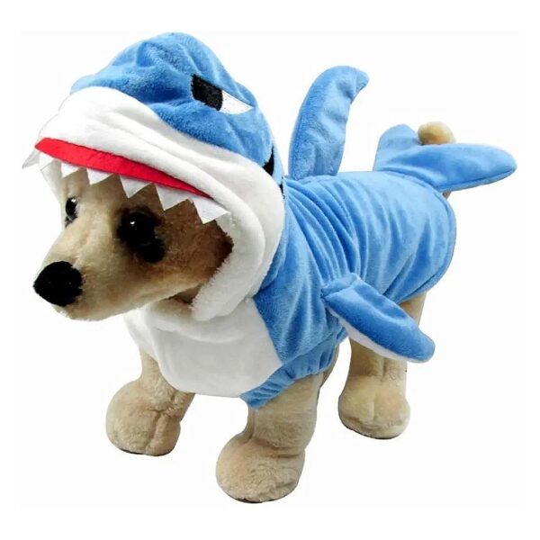 XL Size Blue Shark Dog Cat Costume with Elastic Hoodie for Comfort