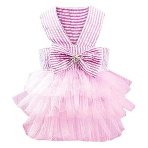 XL Size Pink Stripe Pet Tutu Dress Clothes for Female Dogs Comfortable Apparel