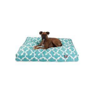 XL Teal Trellis Rectangle Pet Bed for Large Dogs with Washable Polyester Cover