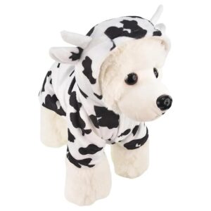 XL White Dog Cow Costume Outfit with Hood and Fleece Padded Coat