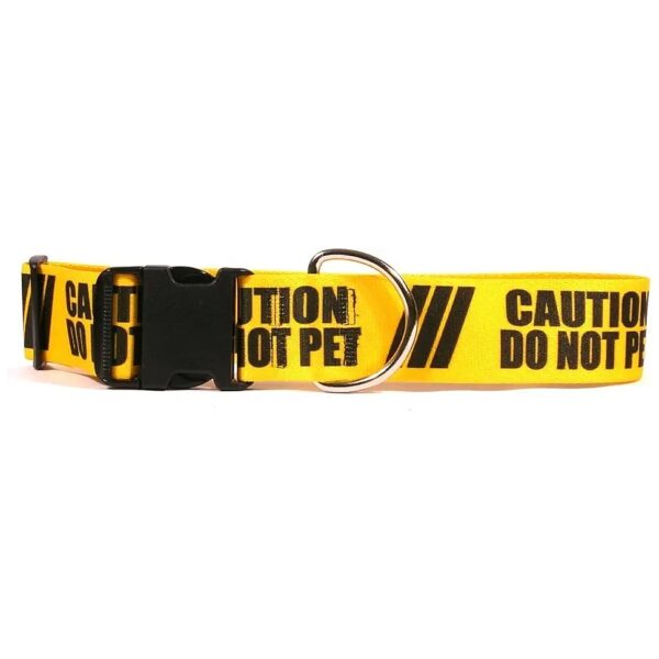 Yellow Dog Collar with Caution Warning, 2 inches wide, 10-14 inches, Machine Washable