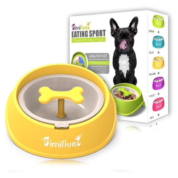 Yellow Dog Feeder with Rotating Hinder Design for Healthy Slow Eating