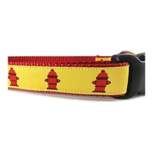 Yellow Fire Hydrant Patterned Adjustable Nylon Dog Collar for Medium Large Dogs