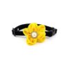 Yellow Floral Suede Dog Cat Collar with Rhinestone Pearl and Adjustable Buckle