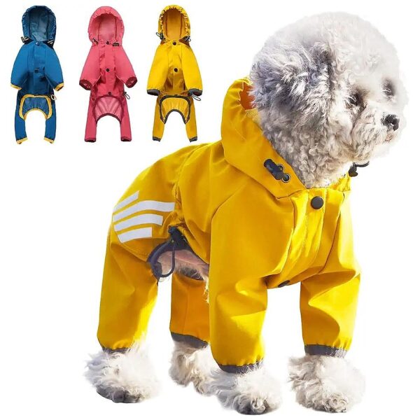 Yellow Small Dog Raincoat with Hood Easy to Put On Poncho Waterproof Comfortable