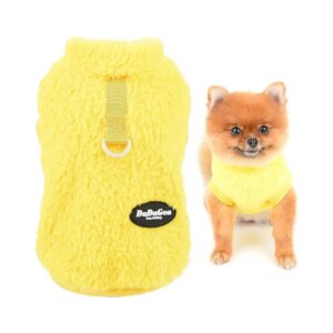 Yellow Small Dog Sweater with Mock Neck and Sherpa Fleece for Winter Comfort