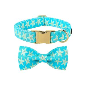 Yellow Starfish Cotton Dog Collar with Adjustable Bowtie for Medium Dogs