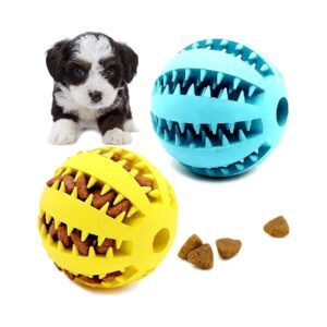 Yellow and Blue 2 Pack Treat Ball Toys for Dog Teeth and Mouth Cleaning