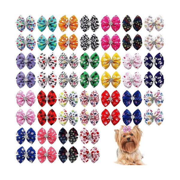 Yorkies Shitzu Puppy Hair Bows with Rhinestones and Topknot for Small Dogs