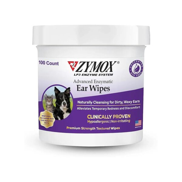 Zymox Enzymatic Ear Wipes for Dogs and Cats - Gentle and Effective Ear Cleaner